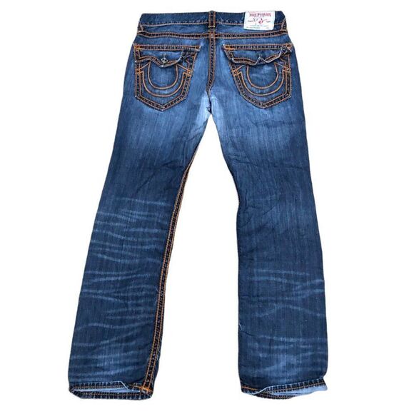 Rare True Religion Jeans Size 34 STRAIGHT ORANGE STITCH - Picture 2 of 15